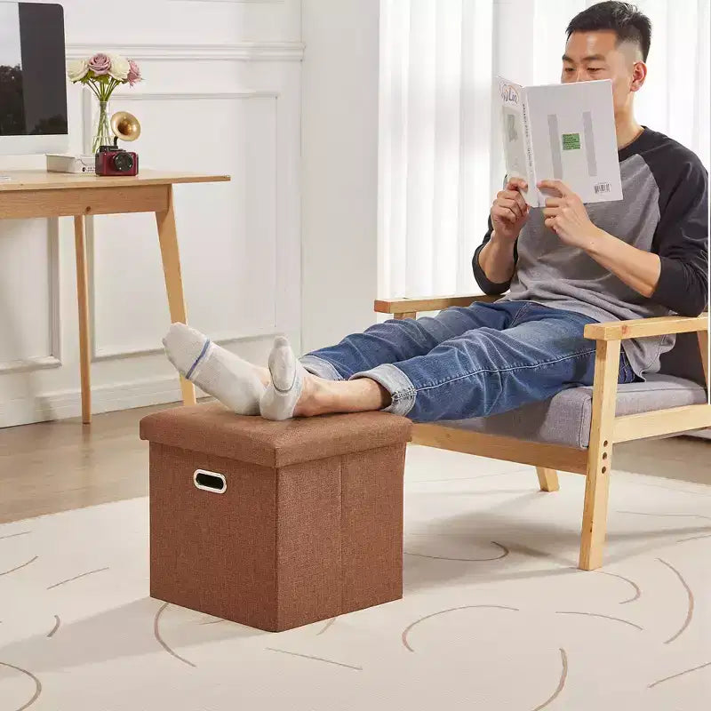 Banc de rangement ottoman en lin marron/gris/vert/beige/rose – 1 personne, 38/48/61/76/109 cm