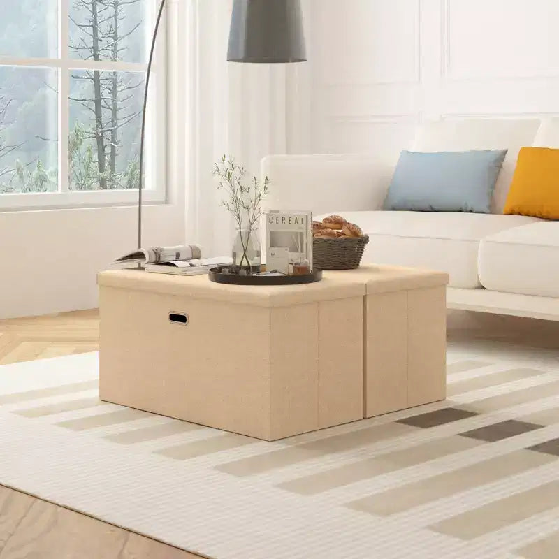 Banc de rangement ottoman en lin marron/gris/vert/beige/rose – 1 personne, 38/48/61/76/109 cm