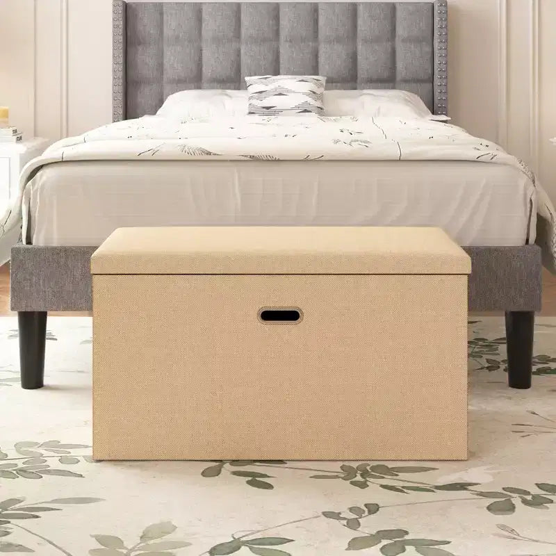 Banc de rangement ottoman en lin marron/gris/vert/beige/rose – 1 personne, 38/48/61/76/109 cm