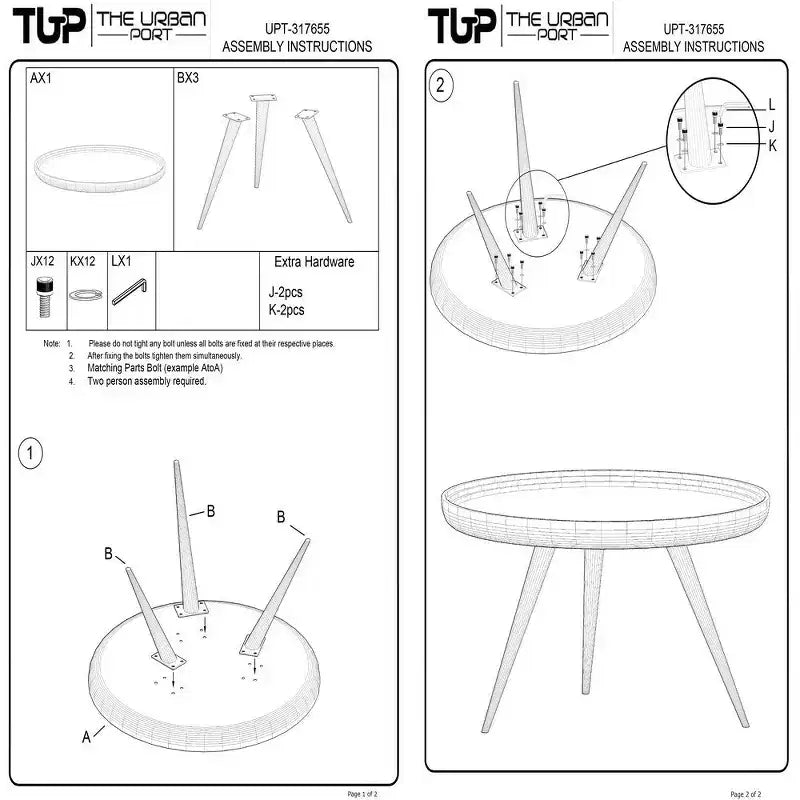 Table basse ronde blanc cassé, 3 pieds, 1 pièce