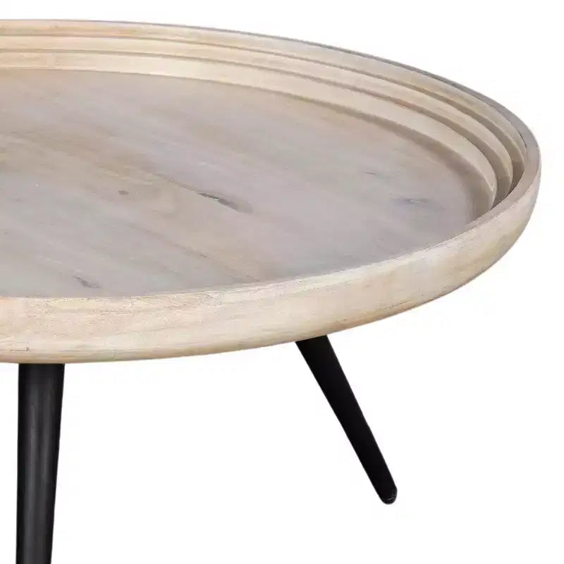 Table basse ronde blanc cassé, 3 pieds, 1 pièce