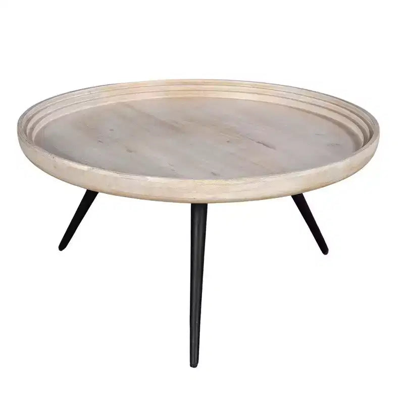 Table basse ronde blanc cassé, 3 pieds, 1 pièce