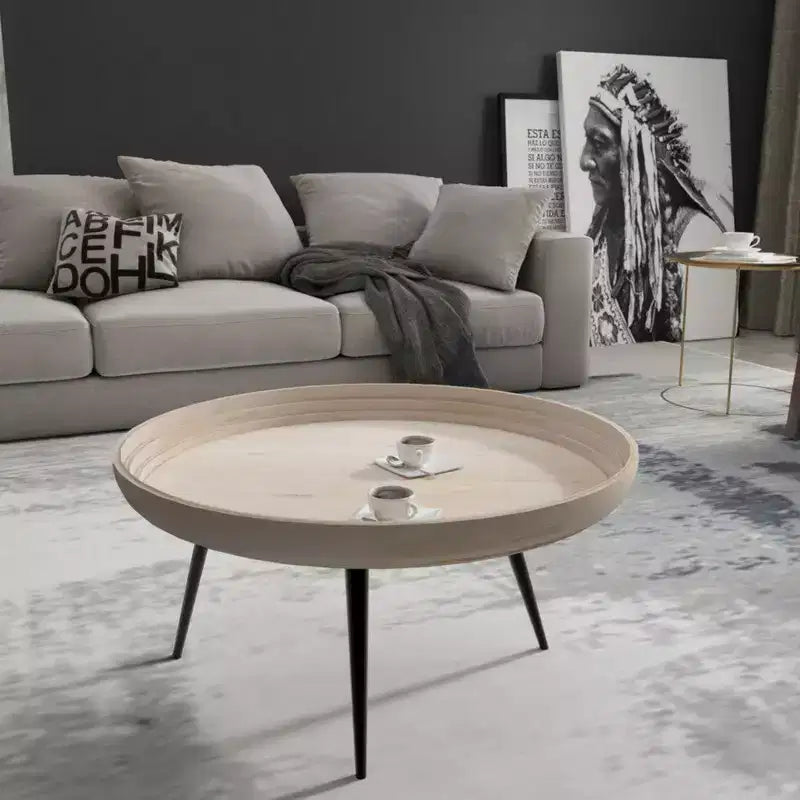 Table basse ronde blanc cassé, 3 pieds, 1 pièce