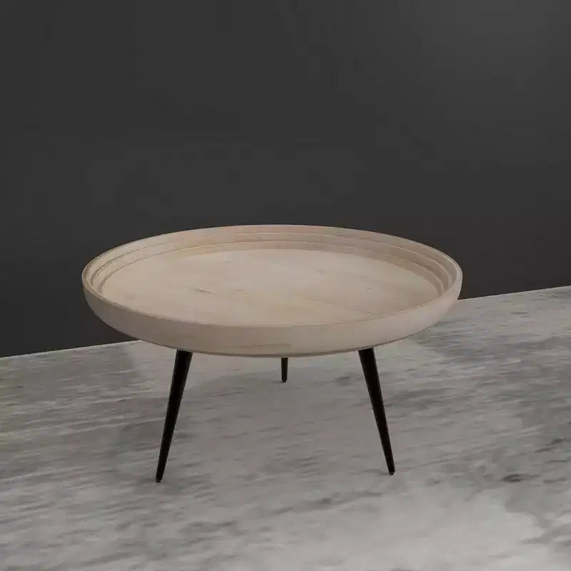 Table basse ronde blanc cassé, 3 pieds, 1 pièce