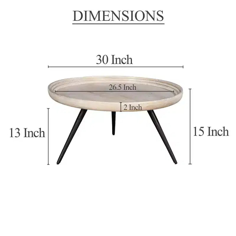 Table basse ronde blanc cassé, 3 pieds, 1 pièce