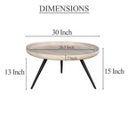 Table basse ronde blanc cassé, 3 pieds, 1 pièce