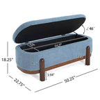 Pouffe de rangement ovale beige/bleu, similicuir et tissu, 2 places