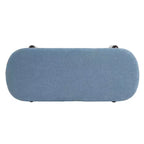 Pouffe de rangement ovale beige/bleu, similicuir et tissu, 2 places