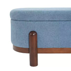 Pouffe de rangement ovale beige/bleu, similicuir et tissu, 2 places