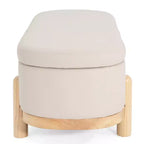 Pouffe de rangement ovale beige/bleu, similicuir et tissu, 2 places