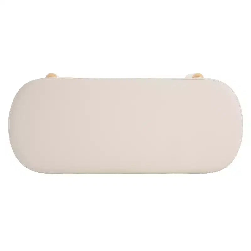 Pouffe de rangement ovale beige/bleu, similicuir et tissu, 2 places