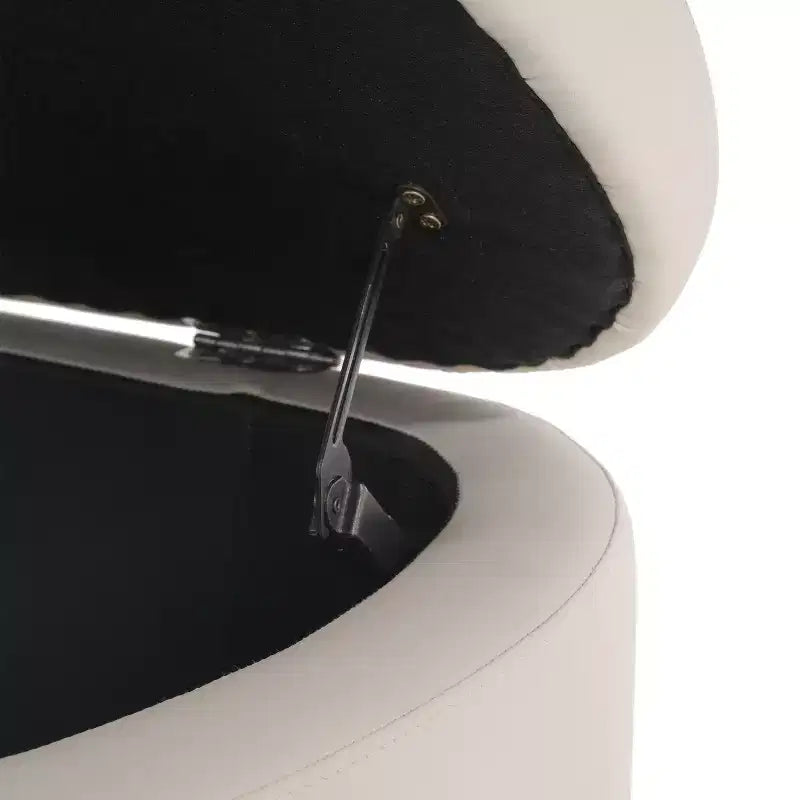 Pouffe de rangement ovale beige/bleu, similicuir et tissu, 2 places
