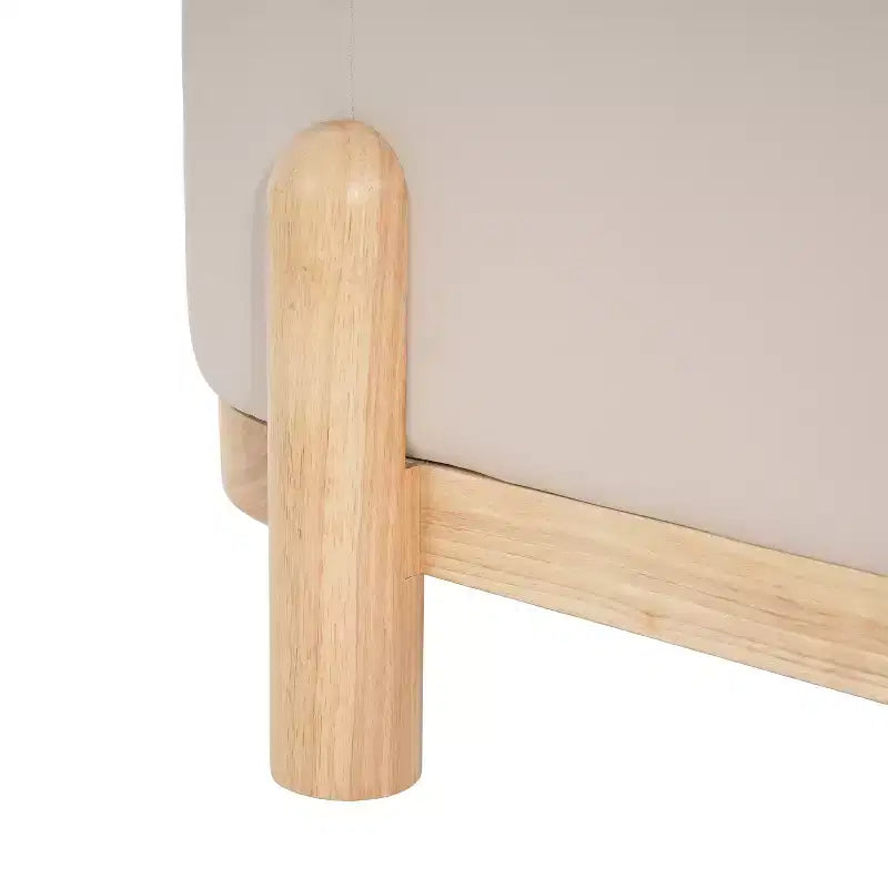 Pouffe de rangement ovale beige/bleu, similicuir et tissu, 2 places