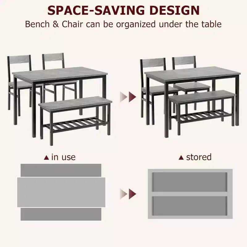 Ensemble de salle à manger rectangulaire noir/marron pour 4 personnes, 2 chaises et un banc