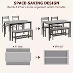 Ensemble de salle à manger rectangulaire noir/marron pour 4 personnes, 2 chaises et un banc
