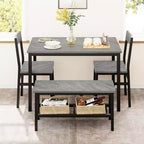 Ensemble de salle à manger rectangulaire noir/marron pour 4 personnes, 2 chaises et un banc