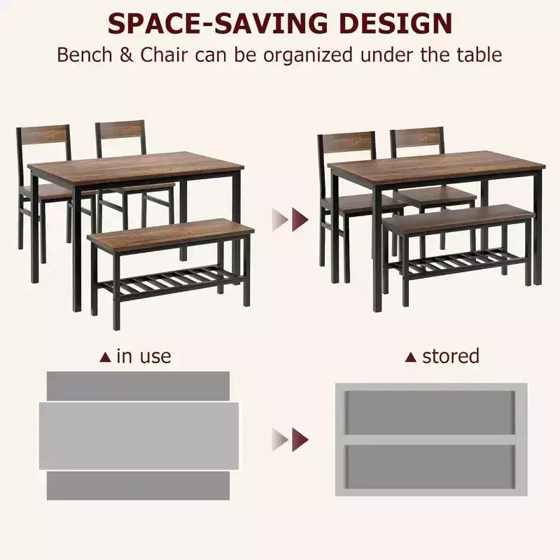 Ensemble de salle à manger rectangulaire noir/marron pour 4 personnes, 2 chaises et un banc