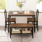 Ensemble de salle à manger rectangulaire noir/marron pour 4 personnes, 2 chaises et un banc