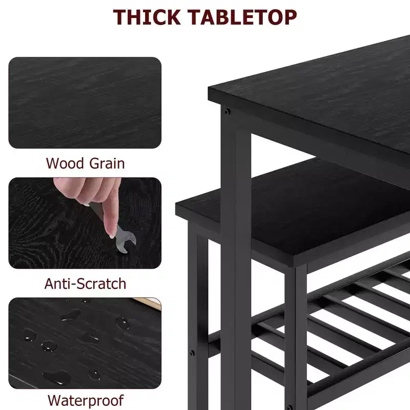 Ensemble de salle à manger rectangulaire noir/marron pour 4 personnes, 2 chaises et un banc