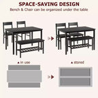 Ensemble de salle à manger rectangulaire noir/marron pour 4 personnes, 2 chaises et un banc