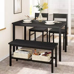 Ensemble de salle à manger rectangulaire noir/marron pour 4 personnes, 2 chaises et un banc