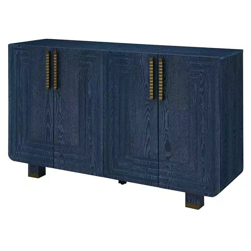 Meuble de rangement vintage à 4 portes, buffet rétro en bois, bahut avec étagères réglables, bleu marine antique/noir - ModernLuxe