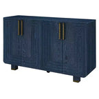 Meuble de rangement vintage à 4 portes, buffet rétro en bois, bahut avec étagères réglables, bleu marine antique/noir - ModernLuxe