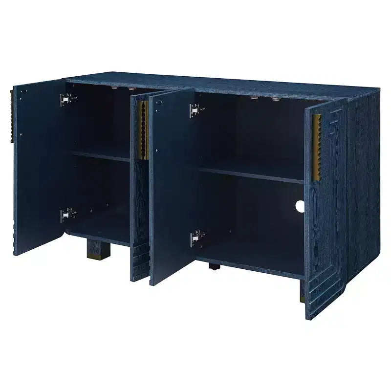 Meuble de rangement vintage à 4 portes, buffet rétro en bois, bahut avec étagères réglables, bleu marine antique/noir - ModernLuxe