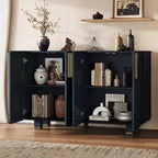 Meuble de rangement vintage à 4 portes, buffet rétro en bois, bahut avec étagères réglables, bleu marine antique/noir - ModernLuxe