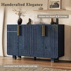Meuble de rangement vintage à 4 portes, buffet rétro en bois, bahut avec étagères réglables, bleu marine antique/noir - ModernLuxe