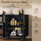 Meuble de rangement vintage à 4 portes, buffet rétro en bois, bahut avec étagères réglables, bleu marine antique/noir - ModernLuxe