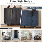 Meuble de rangement vintage à 4 portes, buffet rétro en bois, bahut avec étagères réglables, bleu marine antique/noir - ModernLuxe