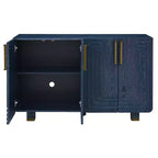 Meuble de rangement vintage à 4 portes, buffet rétro en bois, bahut avec étagères réglables, bleu marine antique/noir - ModernLuxe