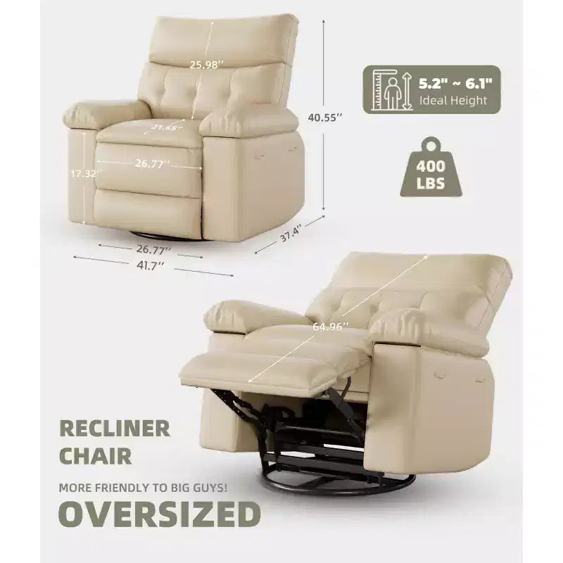 Fauteuil Inclinable Large Surdimensionné - Grand Fauteuil Inclinable Manuel en Faux Cuir PU pour Adultes, Fauteuil de Repos au Confort Exceptionnel