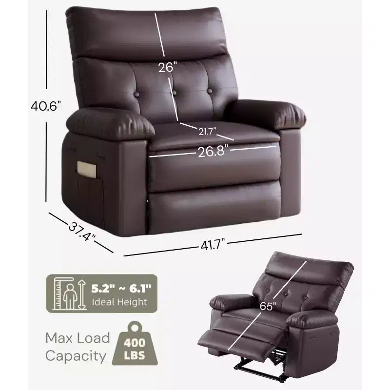 Fauteuil Inclinable Large Surdimensionné - Grand Fauteuil Inclinable Manuel en Faux Cuir PU pour Adultes, Fauteuil de Repos au Confort Exceptionnel