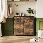 Commode à 12 tiroirs, commode en tissu avec poches latérales et crochets, tour de rangement avec pieds réglables