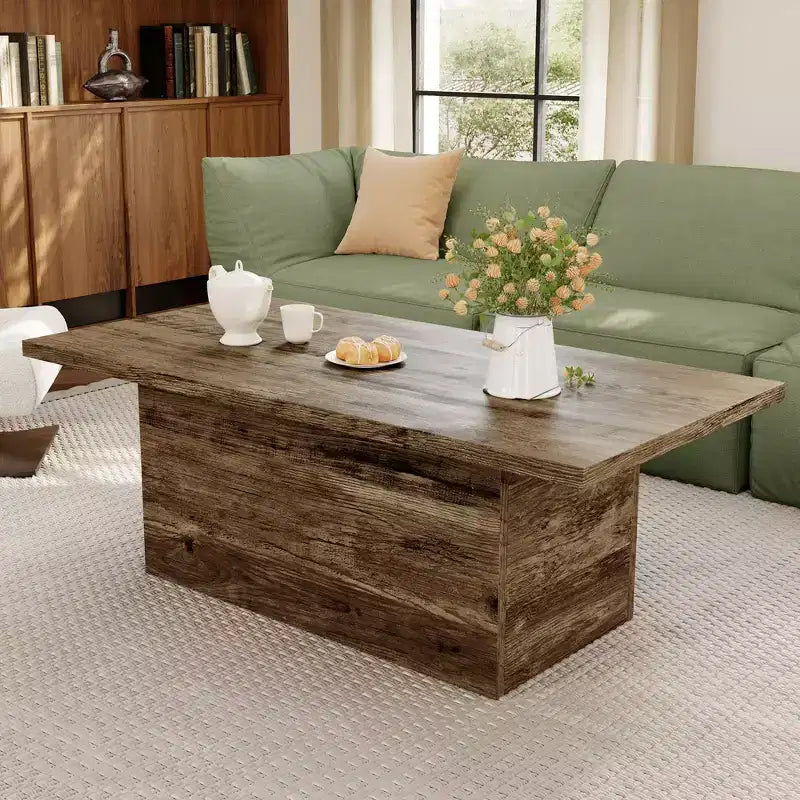 Table basse rectangulaire Dyonery, 120 cm, table basse moderne en bois massif, table basse de cocktail rustique de ferme