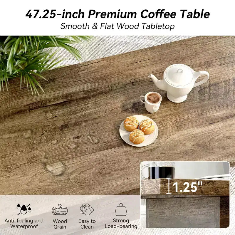 Table basse rectangulaire Dyonery, 120 cm, table basse moderne en bois massif, table basse de cocktail rustique de ferme
