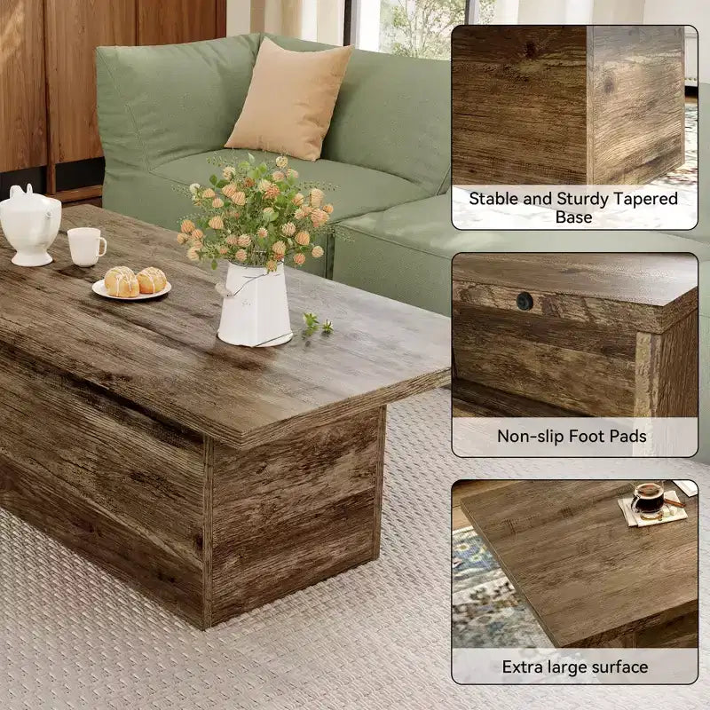 Table basse rectangulaire Dyonery, 120 cm, table basse moderne en bois massif, table basse de cocktail rustique de ferme