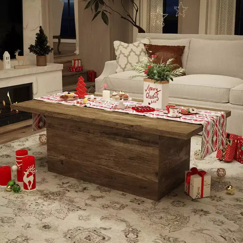 Table basse rectangulaire Dyonery, 120 cm, table basse moderne en bois massif, table basse de cocktail rustique de ferme