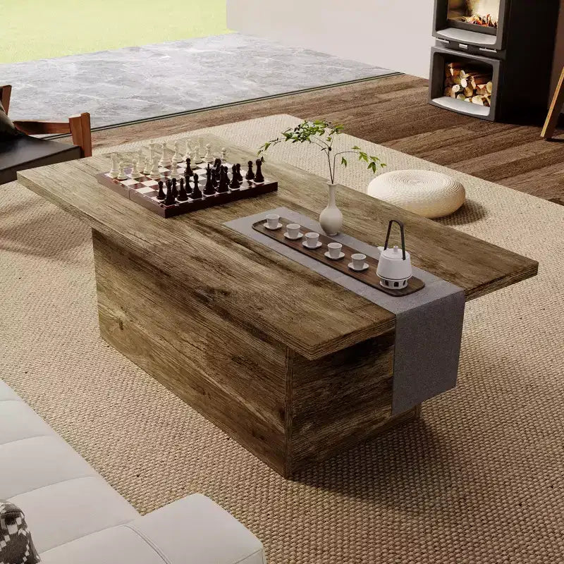Table basse rectangulaire Dyonery, 120 cm, table basse moderne en bois massif, table basse de cocktail rustique de ferme
