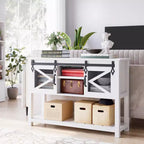 Farmhouse Entryway Table with Sliding Barn Doors, Industrial Rustic Console Tables with Storage and Open Shelf, Sofa Table