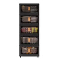 MAYEERTY 5 Tiers Plastic Folding Storage Cabinets with Magnetic Doors Wheels, Closet Organizers and Storage Containers Black for Small Space