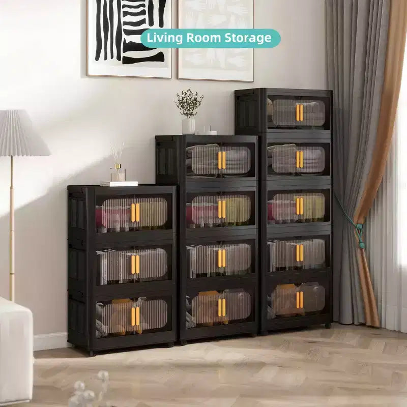 MAYEERTY 5 Étages en Plastique Armoires de Rangement Pliantes avec Portes Magnétiques Roues, Organisateurs de Placard et Conteneurs de Rangement Noirs pour Petit Espace
