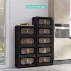 MAYEERTY 5 Étages en Plastique Armoires de Rangement Pliantes avec Portes Magnétiques Roues, Organisateurs de Placard et Conteneurs de Rangement Noirs pour Petit Espace