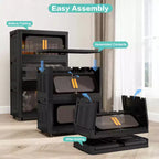 MAYEERTY 5 Étages en Plastique Armoires de Rangement Pliantes avec Portes Magnétiques Roues, Organisateurs de Placard et Conteneurs de Rangement Noirs pour Petit Espace