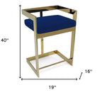 Chaise de bar HomeRoots 30, dossier bas, en métal et velours, bleu et doré