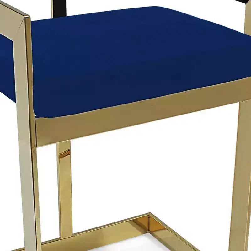 Chaise de bar HomeRoots 30, dossier bas, en métal et velours, bleu et doré