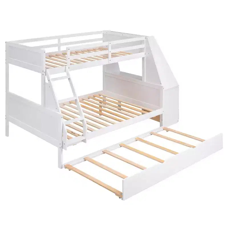 Lit superposé multifonctionnel Okak double/complet avec lit gigogne et 3 tiroirs, lit mezzanine avec bureau et étagère intégrés, en bois de pin pour enfants et adolescents, facile à assembler