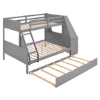 Lit superposé multifonctionnel Okak double/complet avec lit gigogne et 3 tiroirs, lit mezzanine avec bureau et étagère intégrés, en bois de pin pour enfants et adolescents, facile à assembler